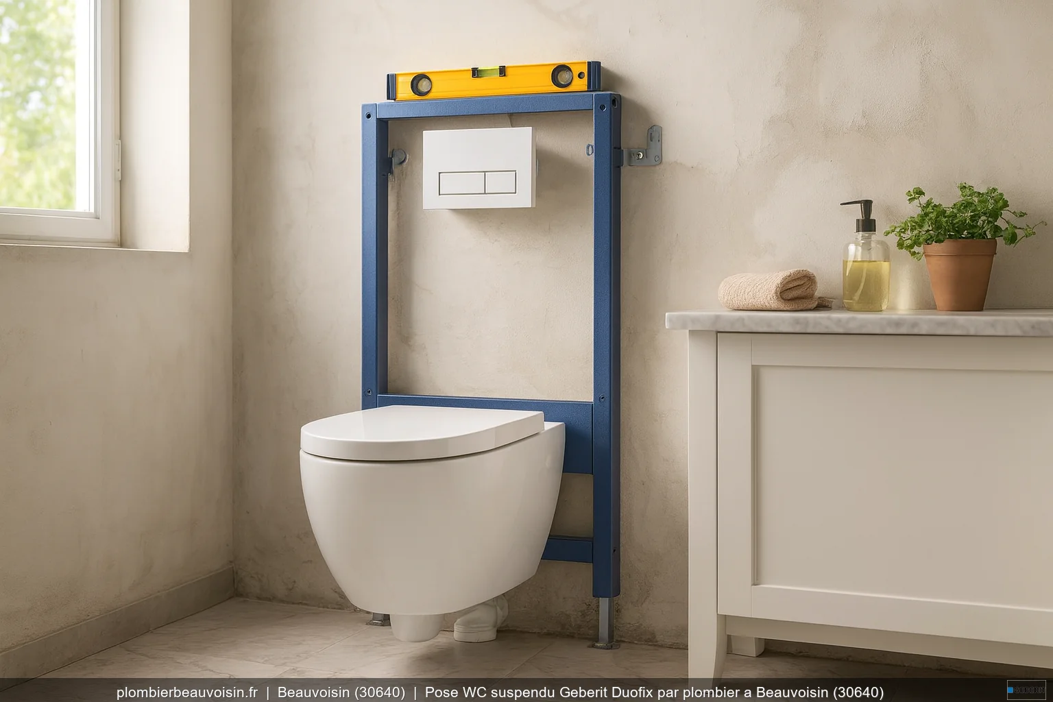 Pose WC suspendu Geberit Duofix par plombier a Beauvoisin (30640)